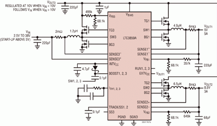 典型的LTC3859A 啟動/ 停止應用電路原理圖