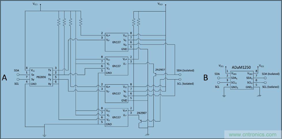 I2C緩沖器和4個(gè)光耦合器與單片IC