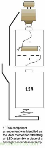 增壓電路在有兩節(jié)電池的手電筒中將代替的一節(jié)電池，LED裝置則代替白熾燈