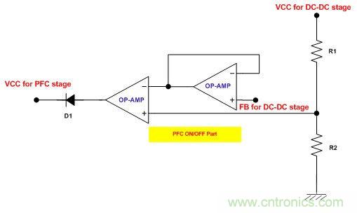 建議的實(shí)現(xiàn)PFC級(jí)間歇工作的電路