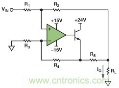圖1. 改進(jìn)型Howland電流源驅(qū)動(dòng)接地負(fù)載。
