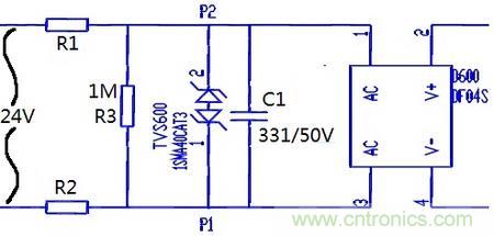 案例1：輸入端24V波動(dòng)，R1和R2常被燒壞。