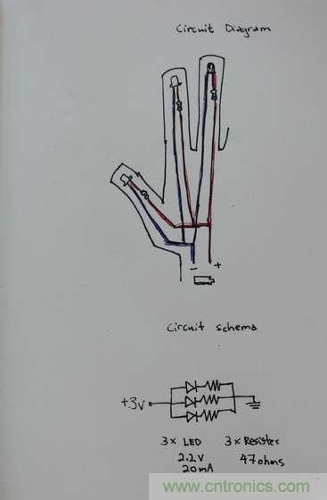 LED多點(diǎn)觸控手套DIY：設(shè)計電路圖