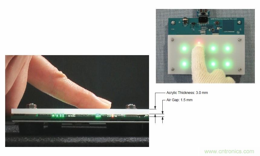 圖7. 安森美半導體電容式觸摸傳感器具有高度靈敏度，支持戴手套觸摸，支持含氣隙應(yīng)用