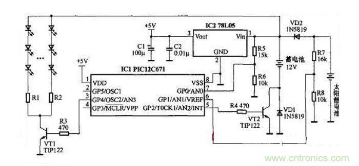 太陽(yáng)能LED燈控制器電路圖設(shè)計(jì)