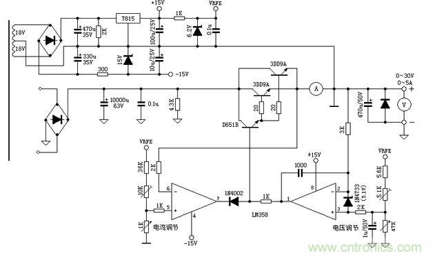 0-30V穩(wěn)壓恒流電路維修電源的設(shè)計(jì)原理圖