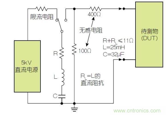 除顫器測試配置(注意較大電容)。