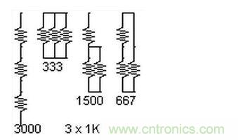 3個(gè)電阻，4種組合。