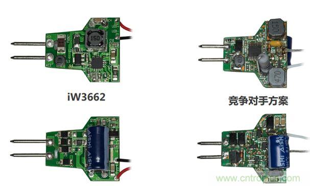 iW3662與競爭對手方案相比，所需外部元器件的數(shù)量大幅降低