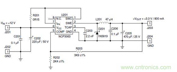 Buck電路應(yīng)用實(shí)例-輸入9～12V，輸出3.3V 800mA電路