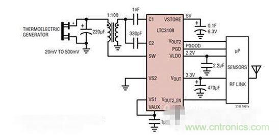 LTC3108 電源芯片優(yōu)化用于從熱電設(shè)備收集能量。