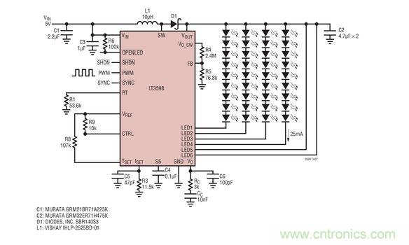 驅(qū)動(dòng)器用于 20 個(gè)白光 LED