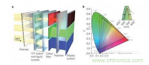  LCD顯示器示意圖。TFT表示薄膜晶體管（thin-film transistor）。