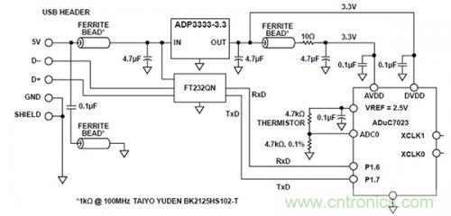 基于USB 供電的熱敏電阻精確溫度檢測(cè)電路