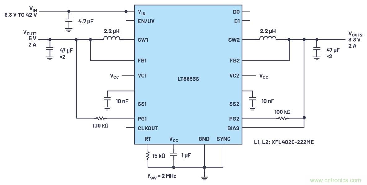 具有6.2 µA靜態(tài)電流的雙通道、42 V、2 A、單片、同步降壓型Silent Switcher 2穩(wěn)壓器