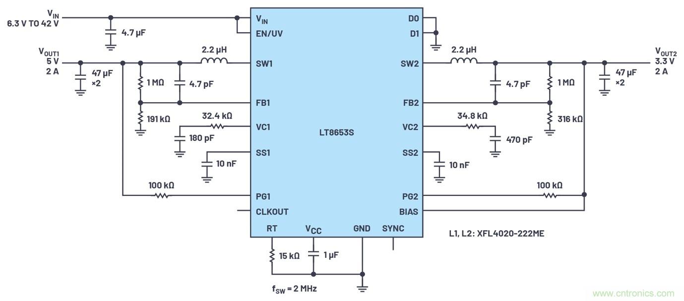 具有6.2 µA靜態(tài)電流的雙通道、42 V、2 A、單片、同步降壓型Silent Switcher 2穩(wěn)壓器