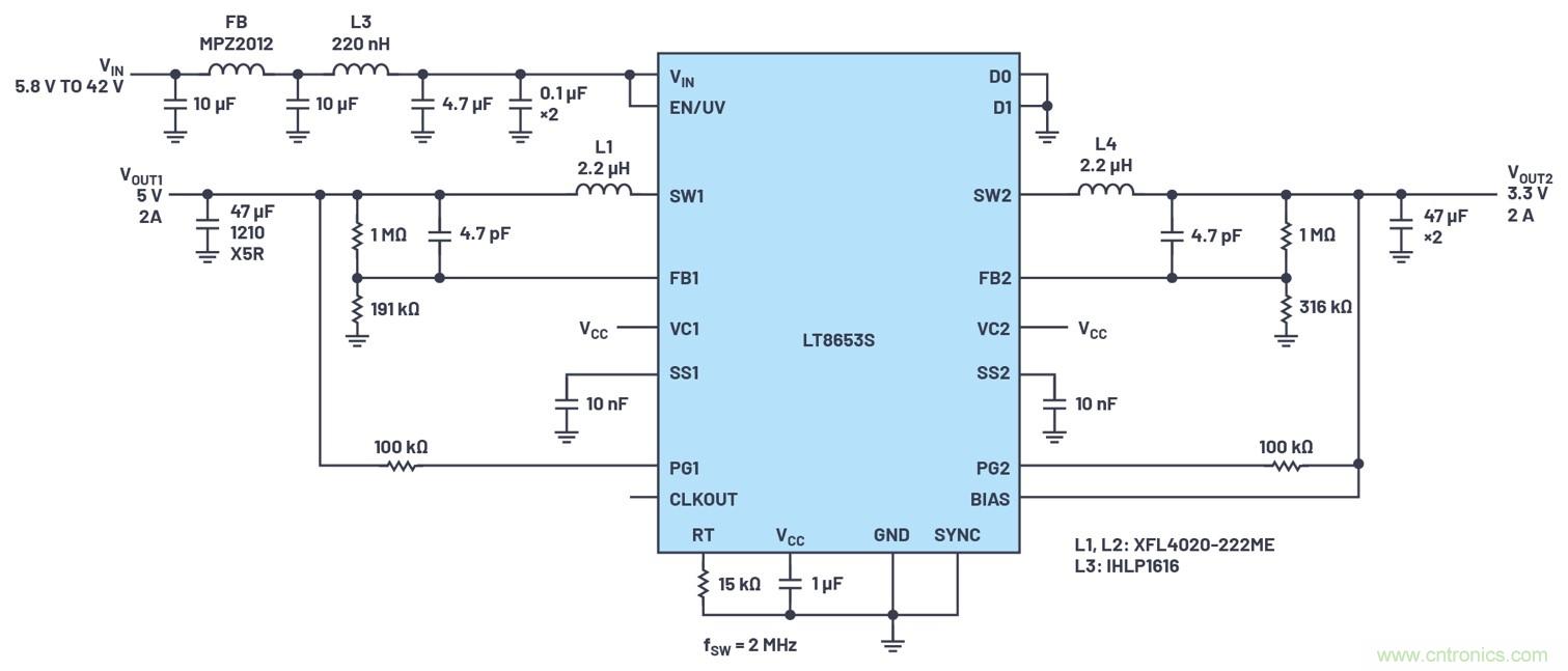 具有6.2 µA靜態(tài)電流的雙通道、42 V、2 A、單片、同步降壓型Silent Switcher 2穩(wěn)壓器