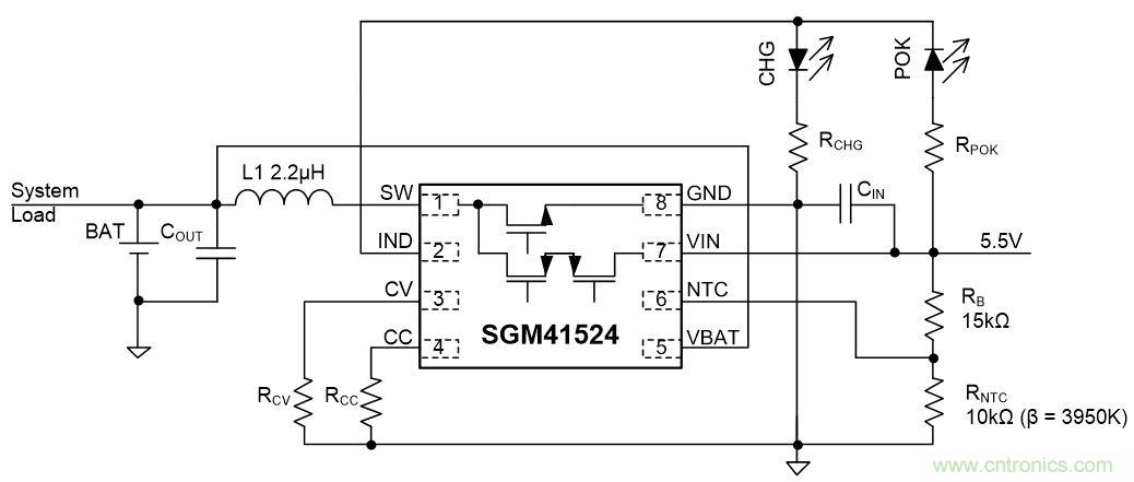 SGM41524緊湊型簡潔開關充電：0.3A～2.3A鋰電池充電器